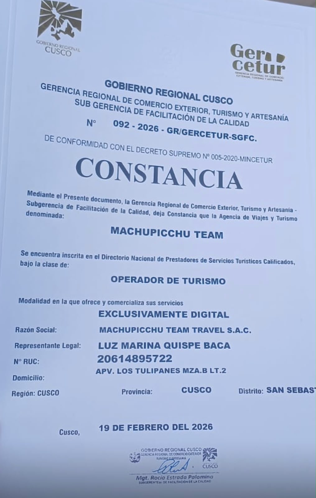 ONSTANCIA GERCETUR